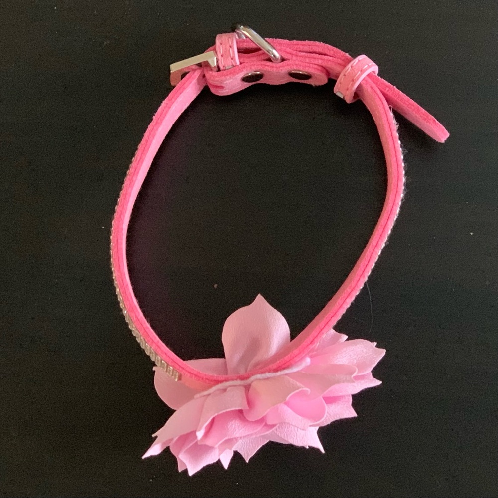 Pink Rhinestone Flower Dog Collar